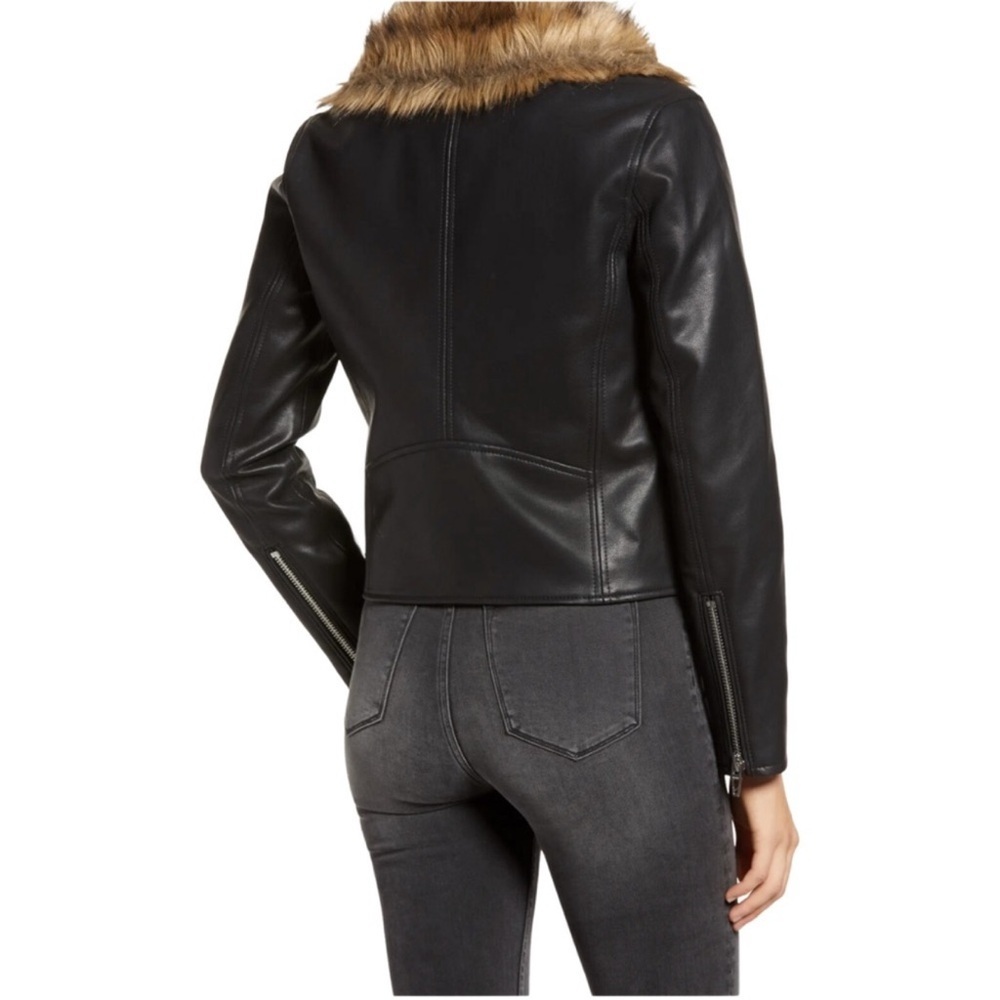 Blank NYC Faux leather moto jacket with removable fur trim Sz M - Picture 3 of 7